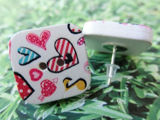 Preview: Quadratische Knopf Ohrstecker Herz